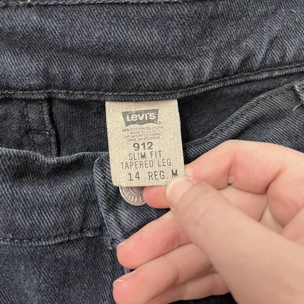 Vintage 90s Levi's 912 Jeans Kids 14‎ Slim Fit Black Tapered Leg Denim USA - Picture 5 of 11